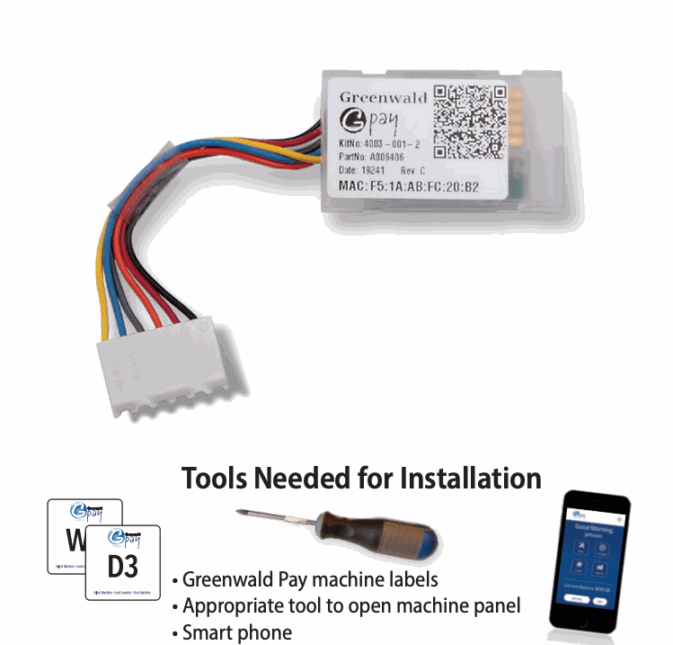 Maytag/Whirlpool Greenwald Pay installation kit and required tools