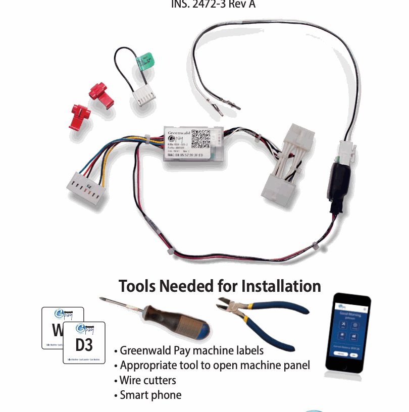 MDC/Quantum dual-coin Greenwald Pay installation kit and required tools