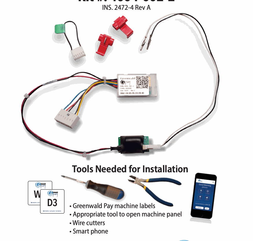 MDC/Quantum Greenwald Pay installation kit and required tools