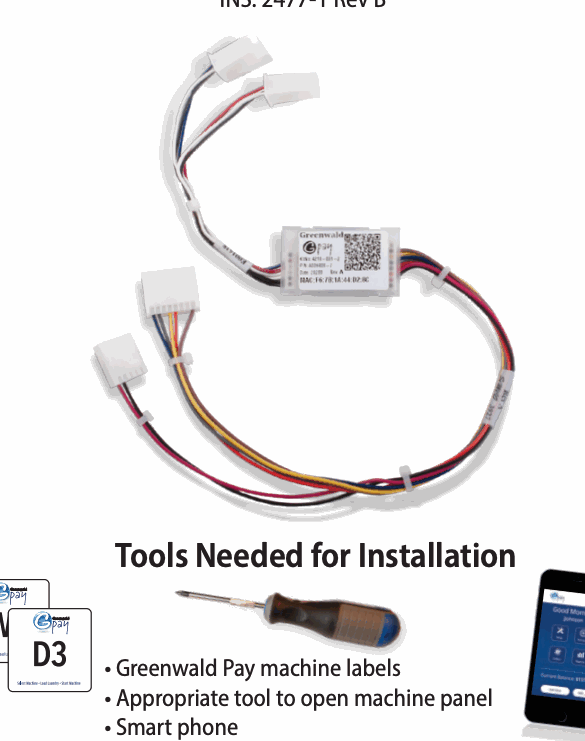 Encore pulse-dryer Greenwald Pay installation kit and required tools