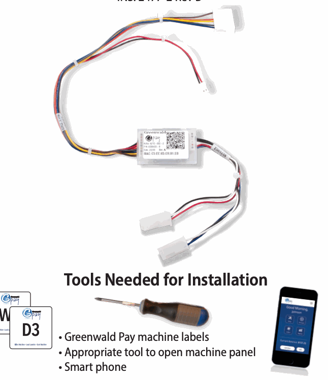 Encore pulse-washer Greenwald Pay installation kit and required tools