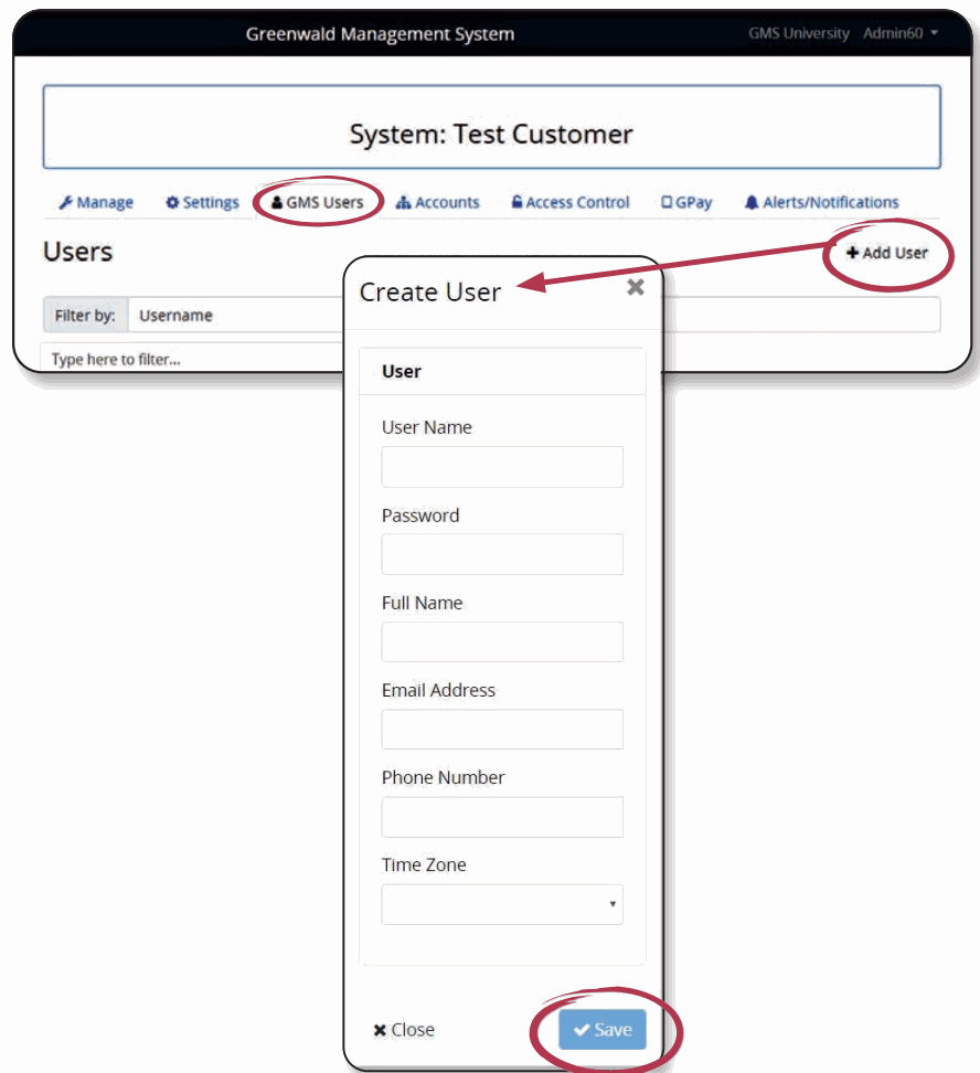 Add User form in Greenwald Management System