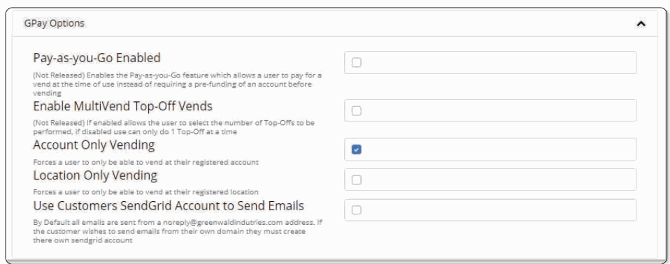GPay options within system settings