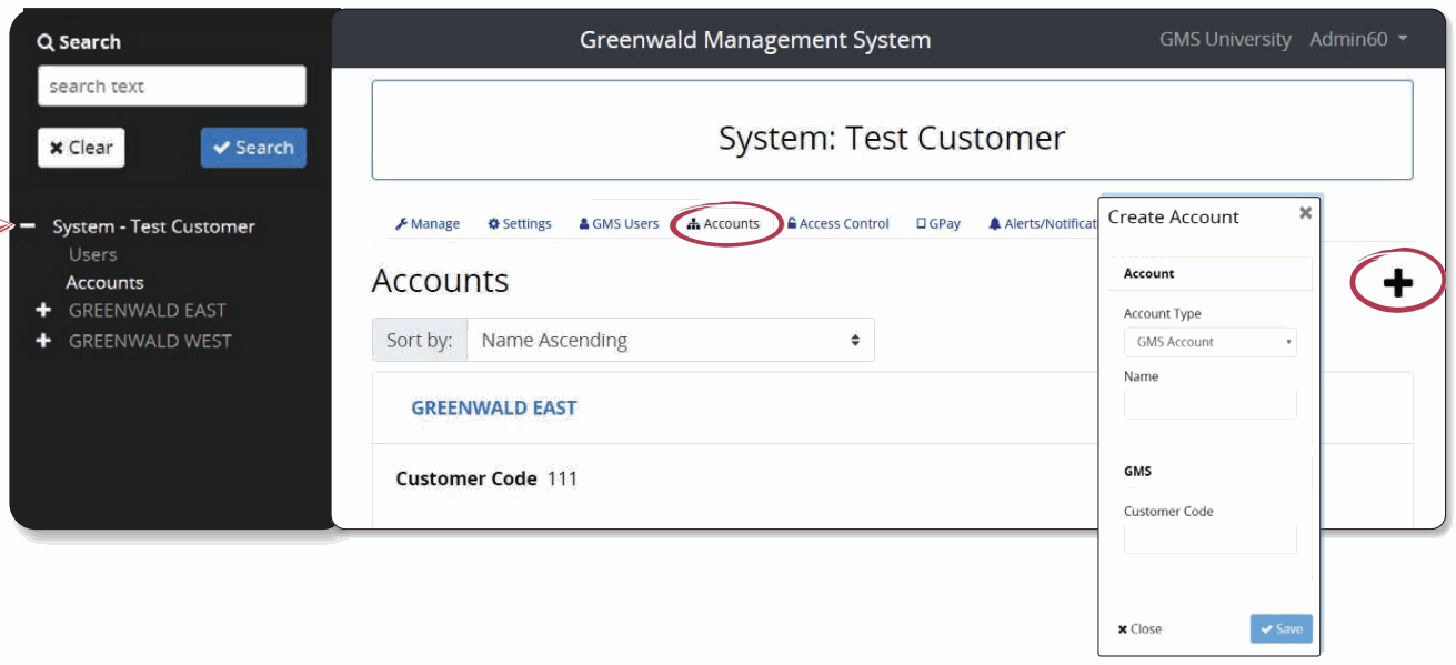 Create Account form in Greenwald Management System