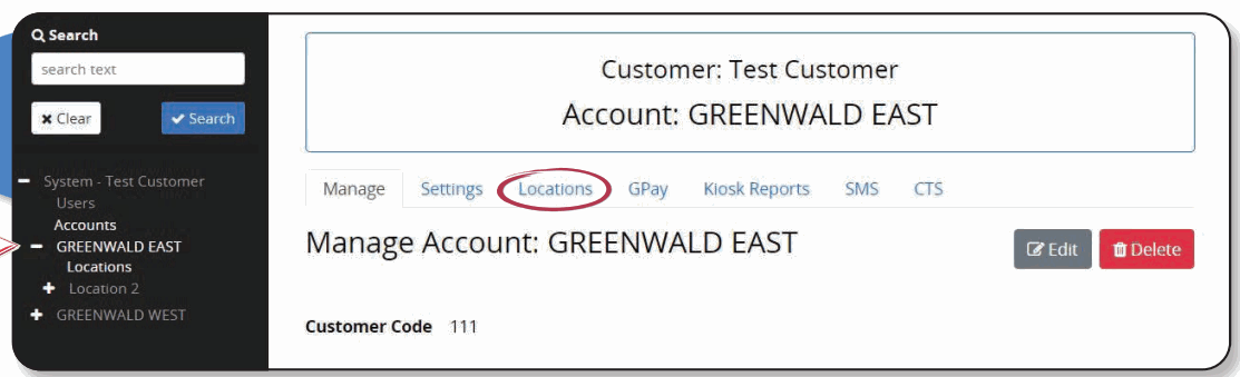Account settings for a selected GMS account