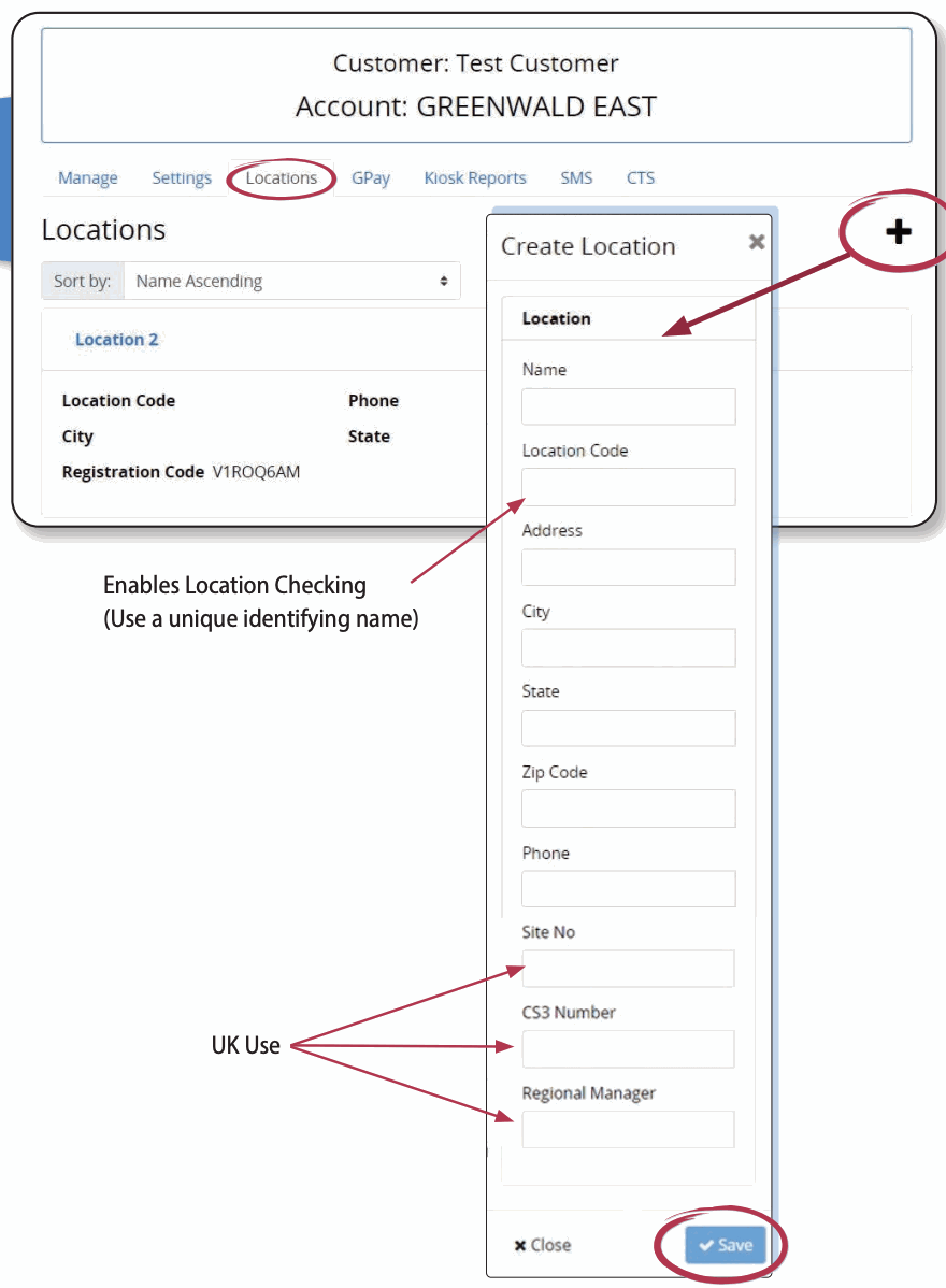 Create Location form in Greenwald Management System