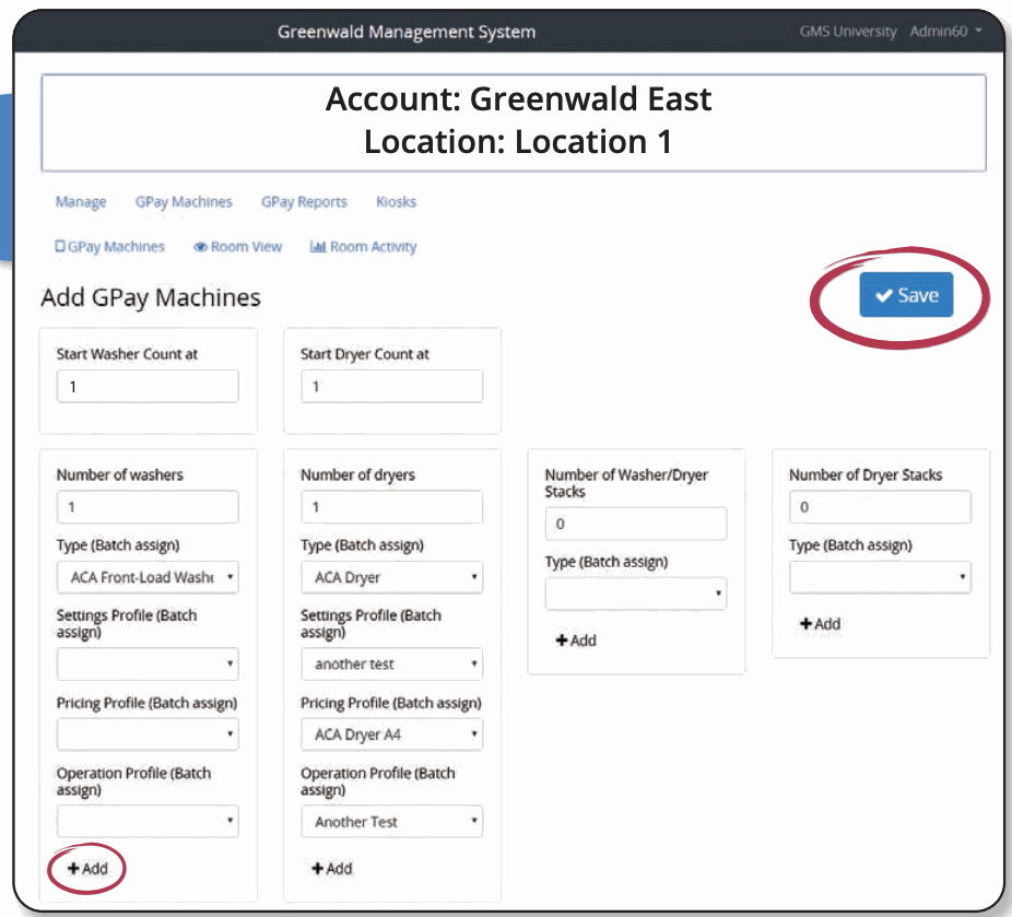 Add GPay Machines form with profile assignments
