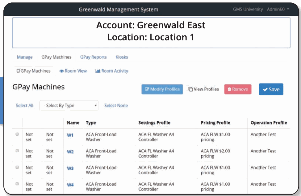 Configured GPay machine list