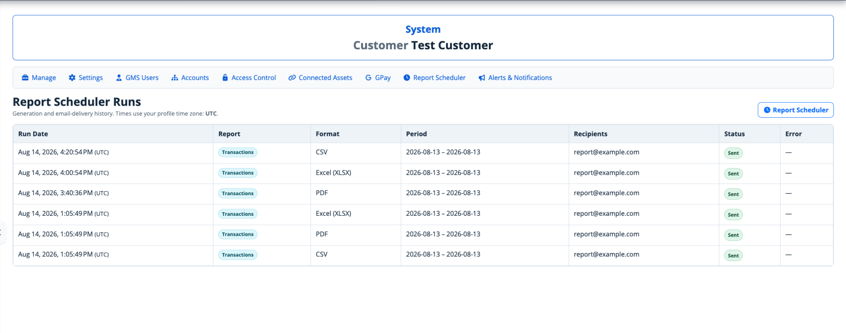 Report Scheduler run history