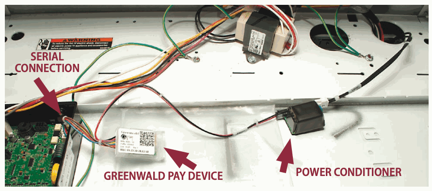 ACA Greenwald Pay serial connection, device, and power-conditioner installation layout
