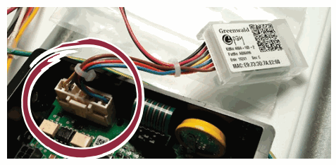 Serial communications connector installed on the ACA control board